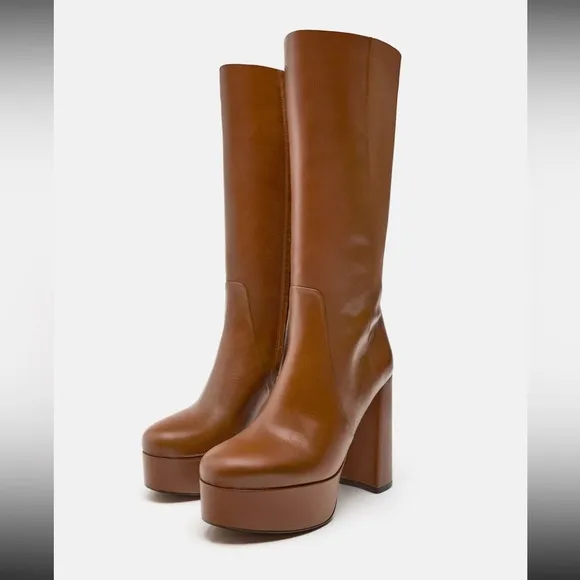 Zara platform leather Boots camel,
