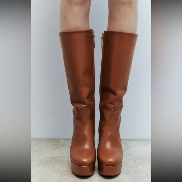 Zara platform leather Boots camel,