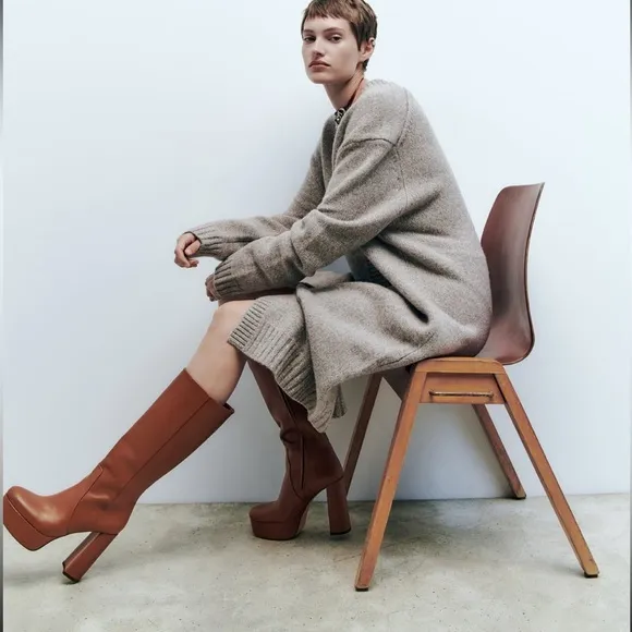 Zara platform leather Boots camel,