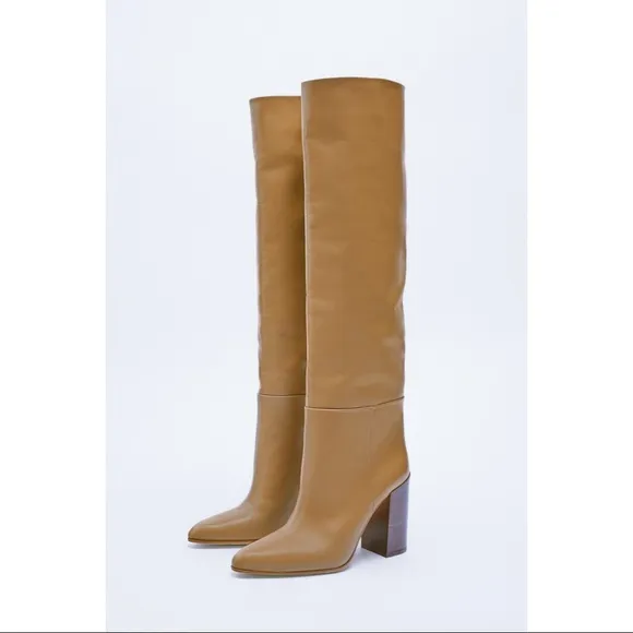 ZARA WOMAN NWT HEELED LEATHER KNEE HIGH BOOTS SIZE 37/6.5
