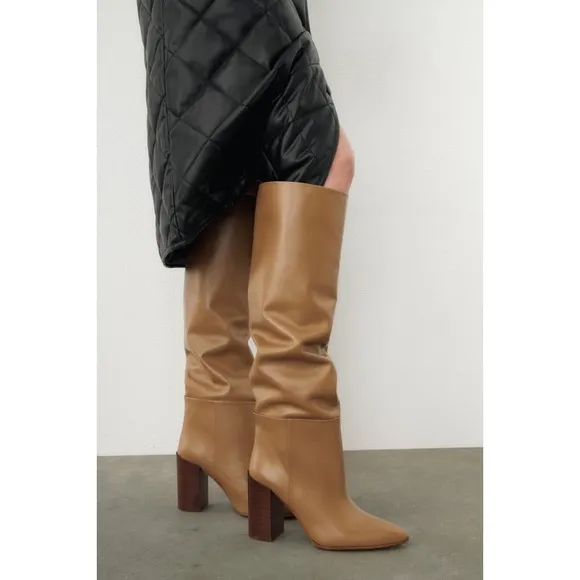 ZARA WOMAN NWT HEELED LEATHER KNEE HIGH BOOTS SIZE 37/6.5