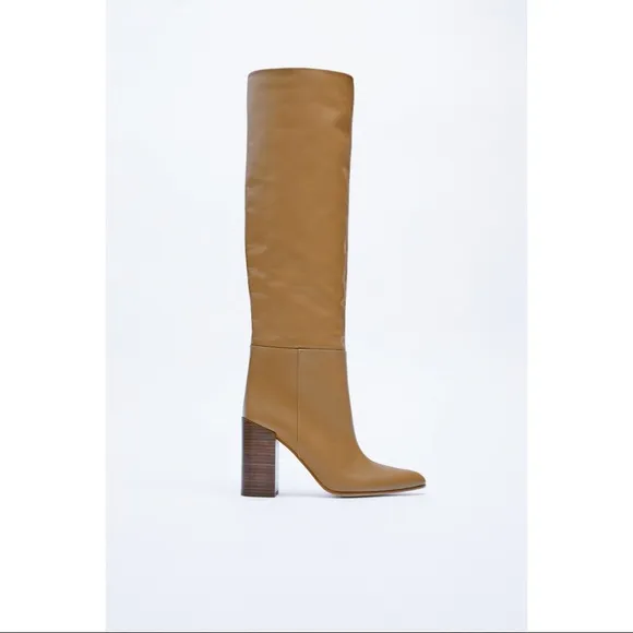 ZARA WOMAN NWT HEELED LEATHER KNEE HIGH BOOTS SIZE 37/6.5