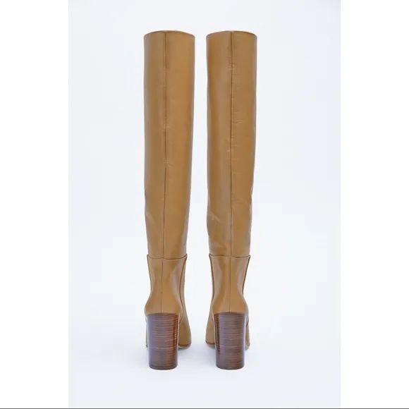ZARA WOMAN NWT HEELED LEATHER KNEE HIGH BOOTS SIZE 37/6.5