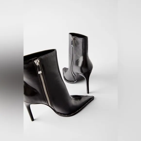 Zara 🖤🩶🖤Women Shiny High Heels Ankle Boots Size 39 - NWT