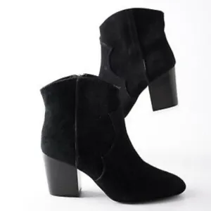 Zara Womens Black Leather Cowboy Ankle Boots Sz 10