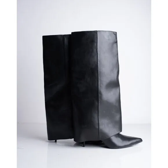 Zara Womens Leather Gaiter Boots Black US 9 EU 40 Footed Leg Pointed 3019/210