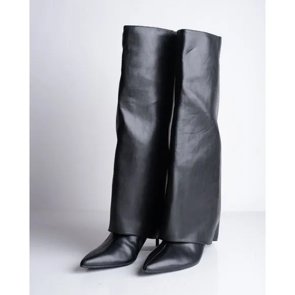Zara Womens Leather Gaiter Boots Black US 9 EU 40 Footed Leg Pointed 3019/210
