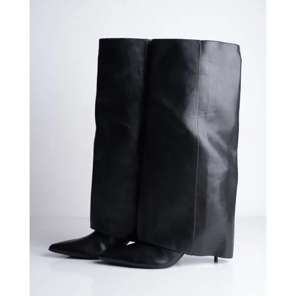 Zara Womens Leather Gaiter Boots Black US 9 EU 40 Footed Leg Pointed 3019/210