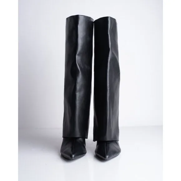 Zara Womens Leather Gaiter Boots Black US 9 EU 40 Footed Leg Pointed 3019/210