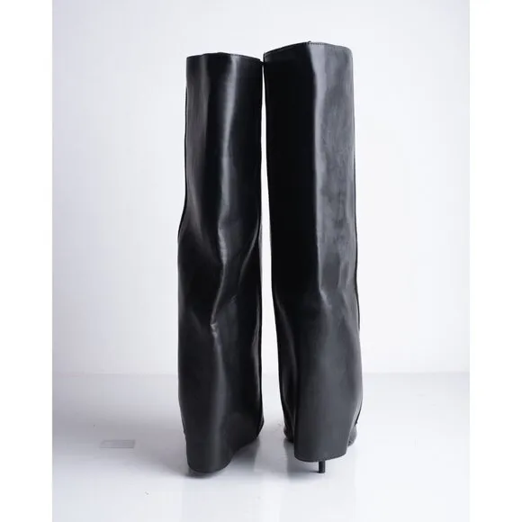 Zara Womens Leather Gaiter Boots Black US 9 EU 40 Footed Leg Pointed 3019/210