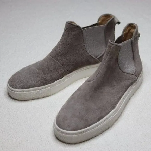 Zara Women's Size 37 Gray &amp; White Suede Slip On High Top Chelsea Sneakers