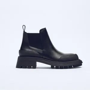 Zara RUBBERIZED TOE LEATHER ANKLE BOOTS